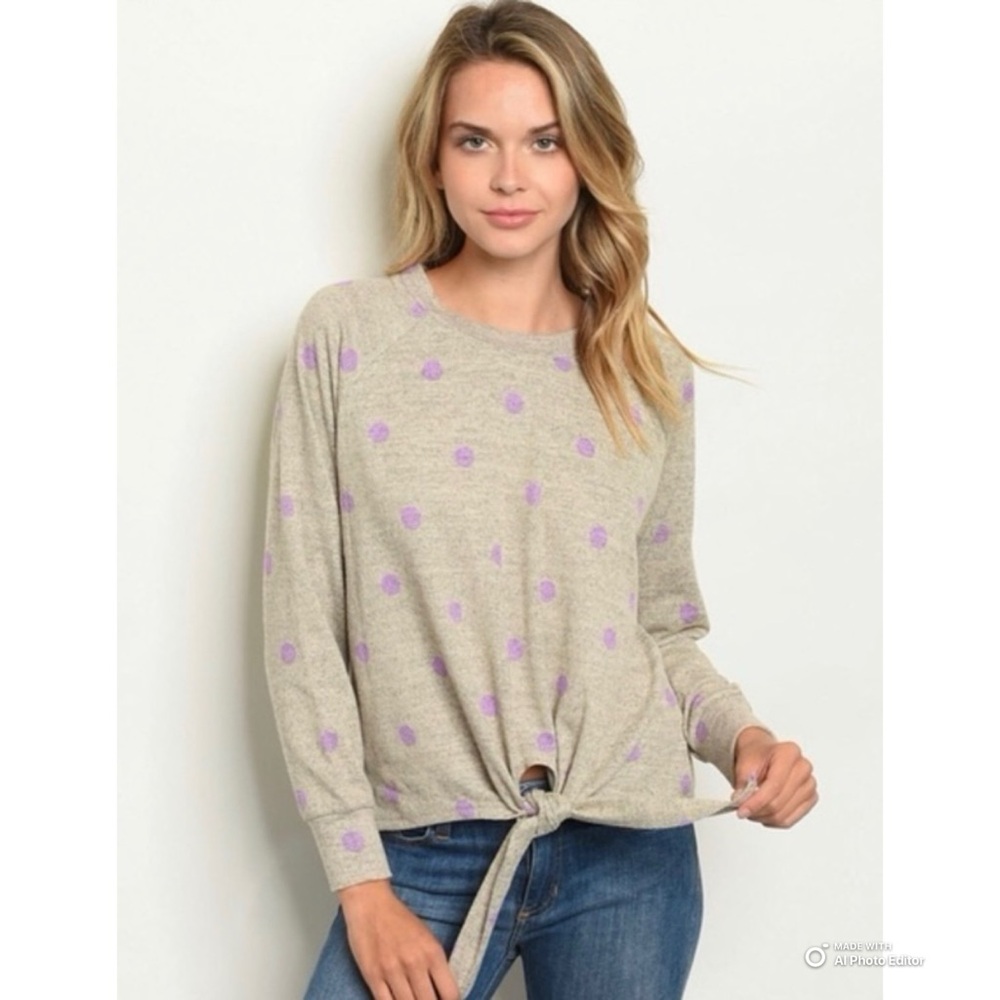 Perch by Blu Pepper Long Sleeve Top With Waist Tie Polka Dot Size 1XL NWOT